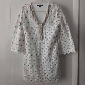 Boston Proper White and Gold Tunic Dress